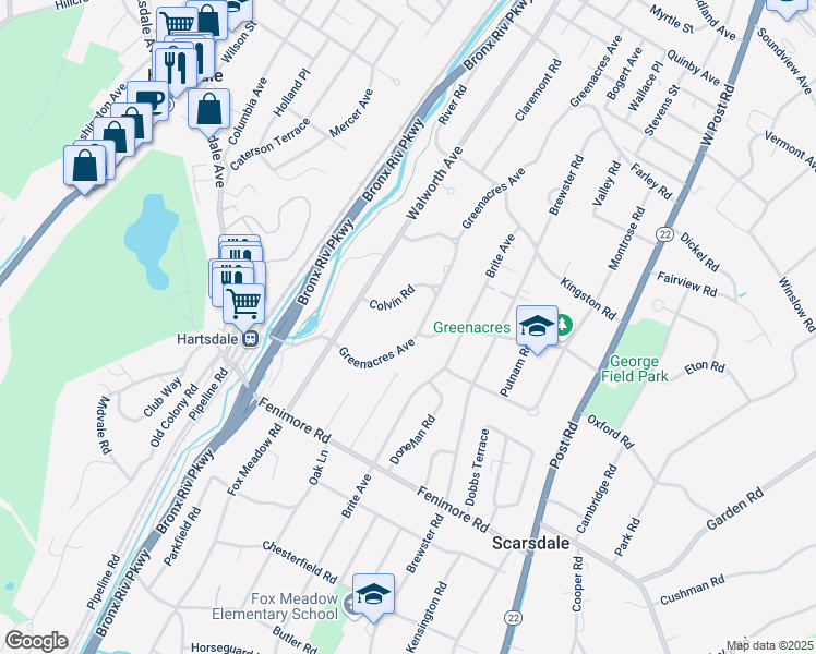 map of restaurants, bars, coffee shops, grocery stores, and more near 37 Greenacres Avenue in Scarsdale