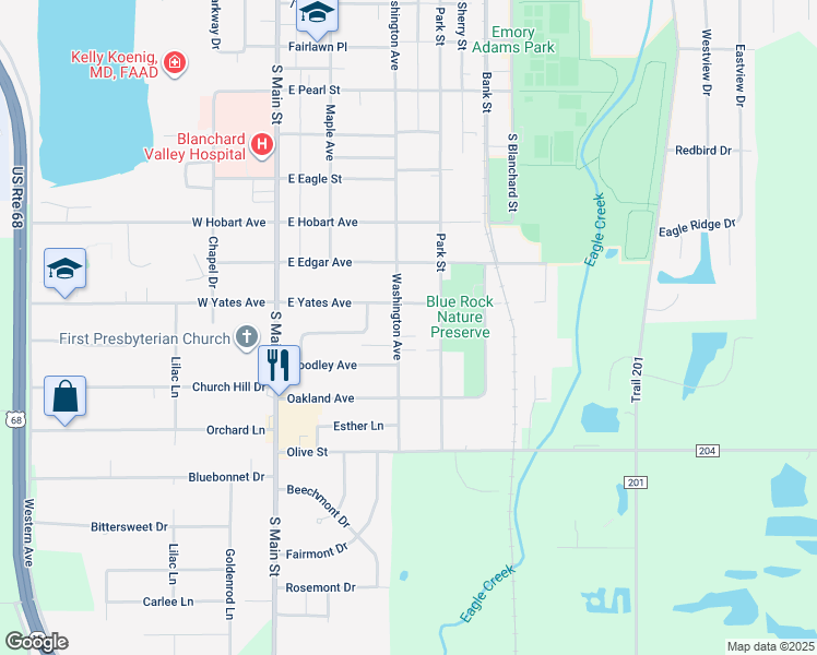 map of restaurants, bars, coffee shops, grocery stores, and more near 2316 Park Street in Findlay