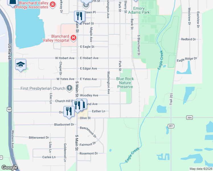 map of restaurants, bars, coffee shops, grocery stores, and more near 2318 Washington Avenue in Findlay