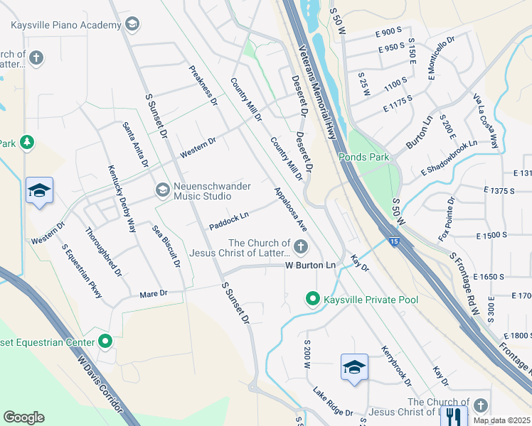 map of restaurants, bars, coffee shops, grocery stores, and more near 337 Paddock Lane in Kaysville