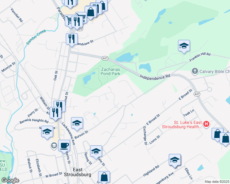map of restaurants, bars, coffee shops, grocery stores, and more near Jade Avenue in East Stroudsburg