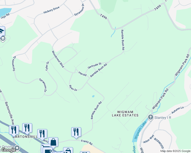 map of restaurants, bars, coffee shops, grocery stores, and more near 260 Ramble Bush Road in Stroudsburg
