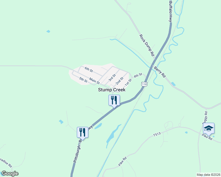 map of restaurants, bars, coffee shops, grocery stores, and more near in Stump Creek