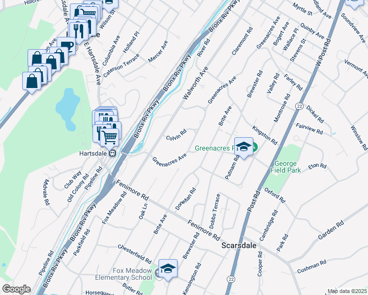 map of restaurants, bars, coffee shops, grocery stores, and more near 37 Greenacres Avenue in Scarsdale