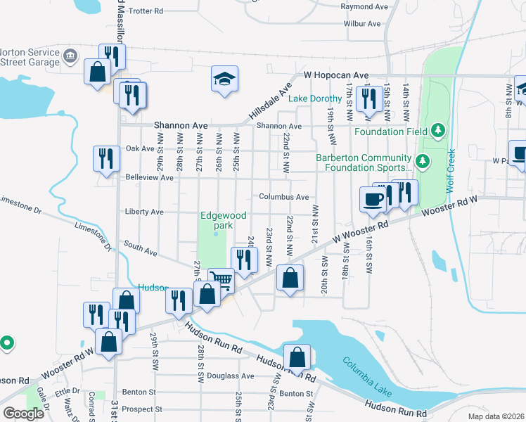 map of restaurants, bars, coffee shops, grocery stores, and more near 1103 Liberty Avenue in Barberton
