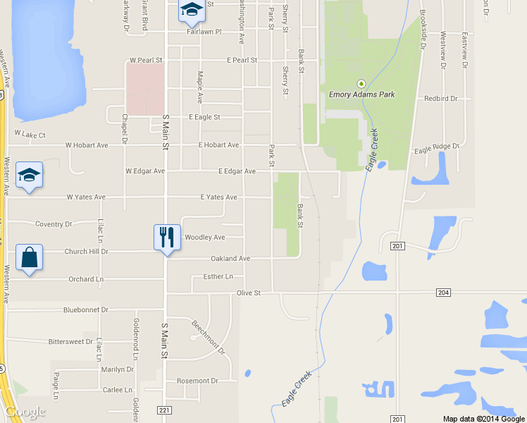 map of restaurants, bars, coffee shops, grocery stores, and more near 2316 Park Street in Findlay