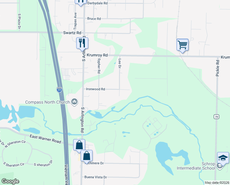 map of restaurants, bars, coffee shops, grocery stores, and more near 1026 Ironwood Road in Akron