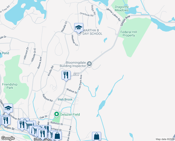 map of restaurants, bars, coffee shops, grocery stores, and more near 178 Union Avenue in Bloomingdale