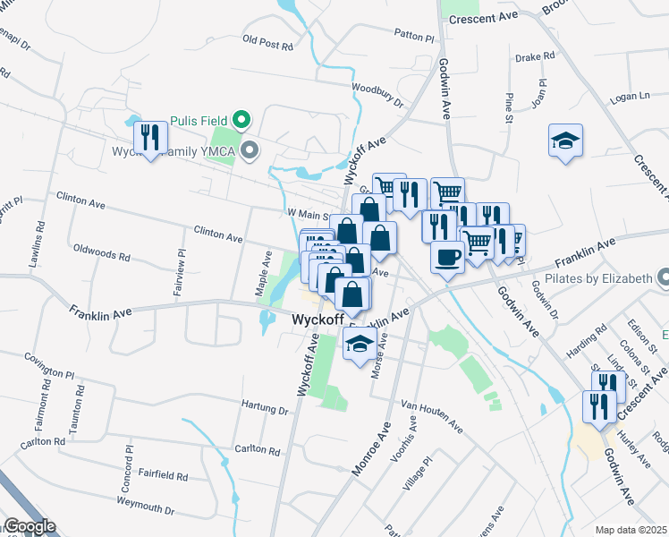 map of restaurants, bars, coffee shops, grocery stores, and more near 652 Wyckoff Avenue in Wyckoff