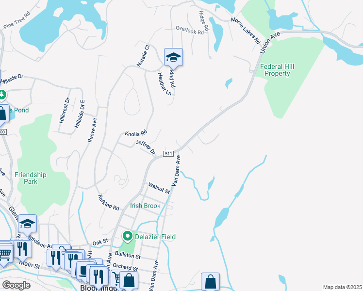 map of restaurants, bars, coffee shops, grocery stores, and more near 178 Union Avenue in Bloomingdale