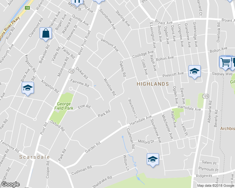 map of restaurants, bars, coffee shops, grocery stores, and more near 48 Winslow Road in White Plains