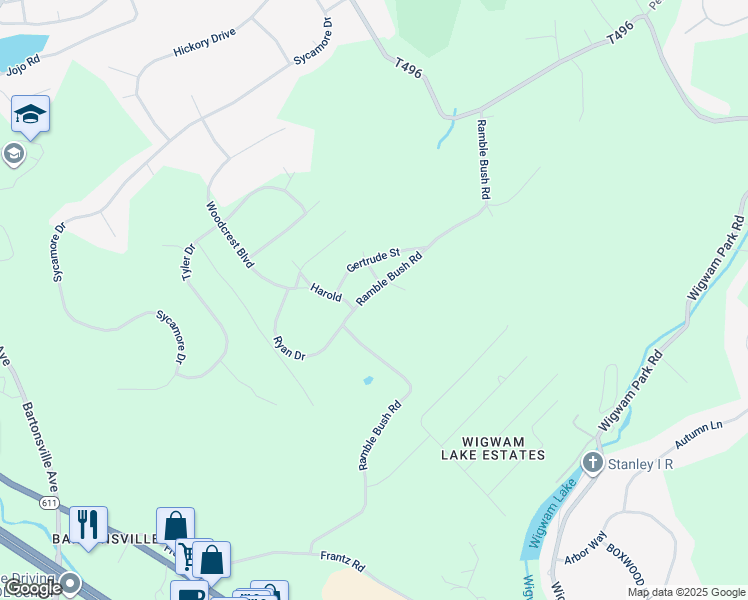 map of restaurants, bars, coffee shops, grocery stores, and more near 260 Ramble Bush Road in Stroudsburg