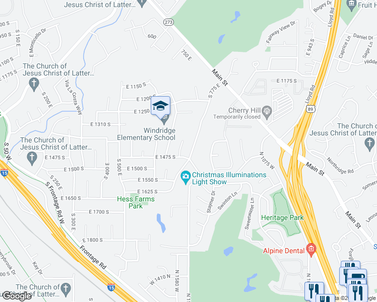 map of restaurants, bars, coffee shops, grocery stores, and more near 1448 South Haight Creek Drive East in Kaysville