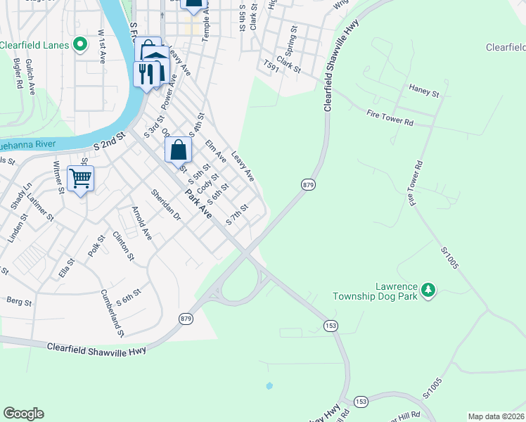 map of restaurants, bars, coffee shops, grocery stores, and more near 617 South 8th Street in Clearfield