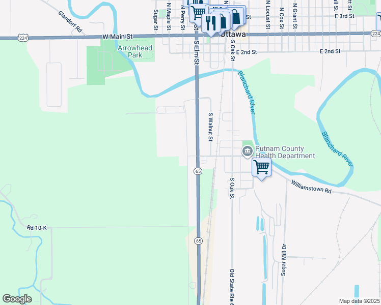 map of restaurants, bars, coffee shops, grocery stores, and more near 591 South Perry Street in Ottawa