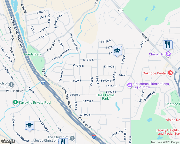 map of restaurants, bars, coffee shops, grocery stores, and more near 1424 South 400 East in Kaysville