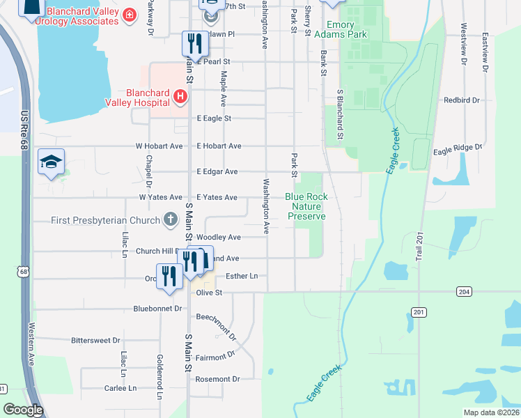 map of restaurants, bars, coffee shops, grocery stores, and more near 2318 Washington Avenue in Findlay
