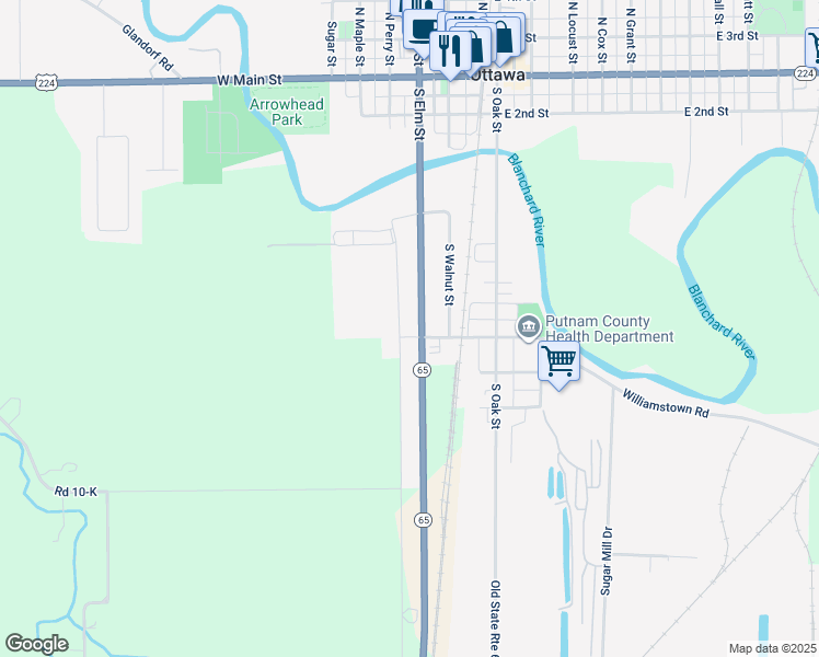 map of restaurants, bars, coffee shops, grocery stores, and more near 591 South Perry Street in Ottawa