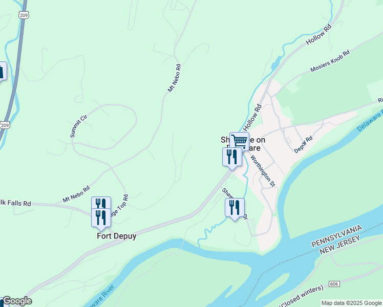 map of restaurants, bars, coffee shops, grocery stores, and more near Valley View Court in Monroe County