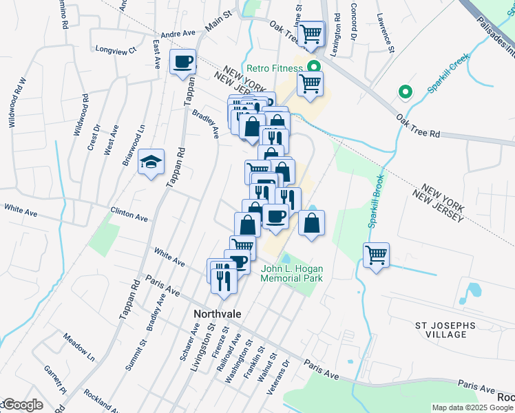 map of restaurants, bars, coffee shops, grocery stores, and more near 201 Henmarken Drive in Northvale