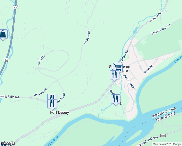 map of restaurants, bars, coffee shops, grocery stores, and more near 55 Valley View Drive in East Stroudsburg