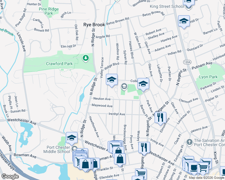 map of restaurants, bars, coffee shops, grocery stores, and more near 1 Tamarack Road in Port Chester