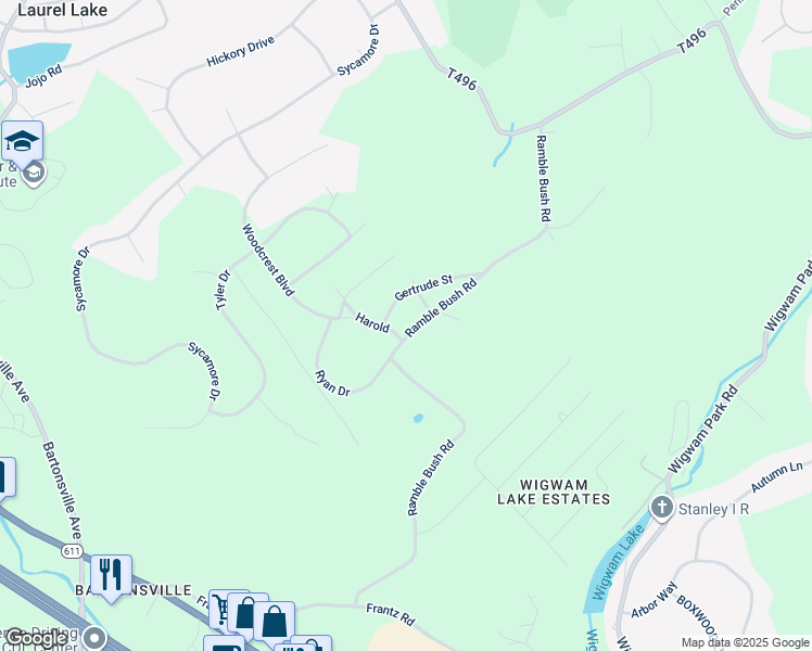 map of restaurants, bars, coffee shops, grocery stores, and more near 257 Ramble Bush Road in Stroudsburg