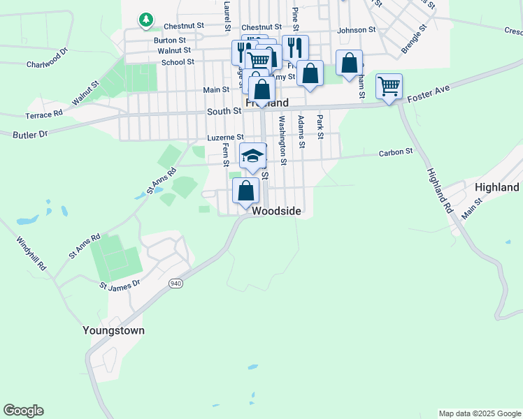 map of restaurants, bars, coffee shops, grocery stores, and more near 108 Centre Street in Freeland