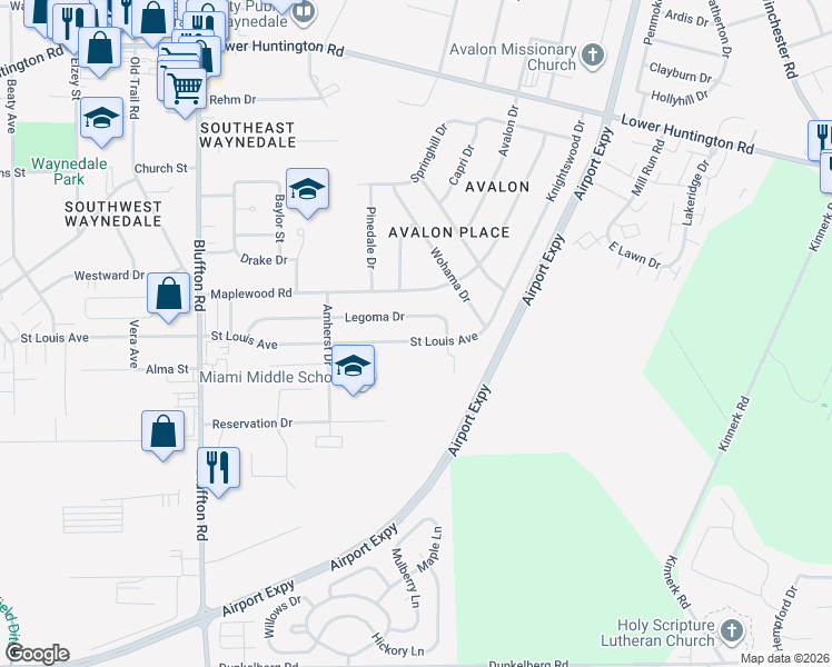 map of restaurants, bars, coffee shops, grocery stores, and more near 1729 St Louis Ave in Fort Wayne