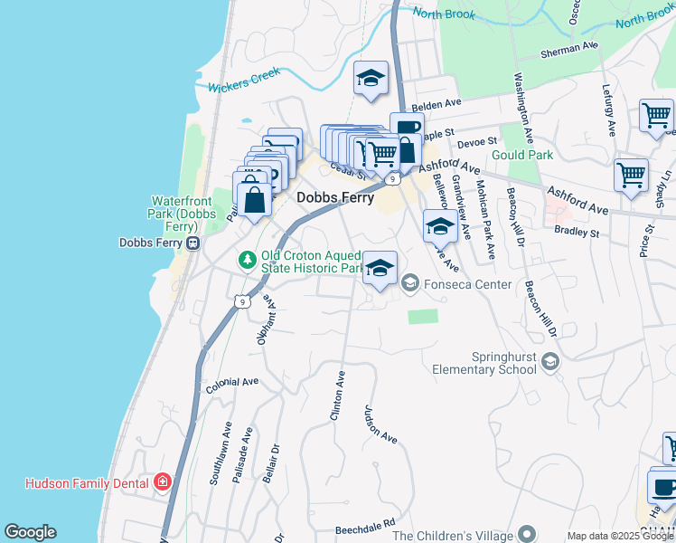 map of restaurants, bars, coffee shops, grocery stores, and more near 78 Clinton Avenue in Dobbs Ferry