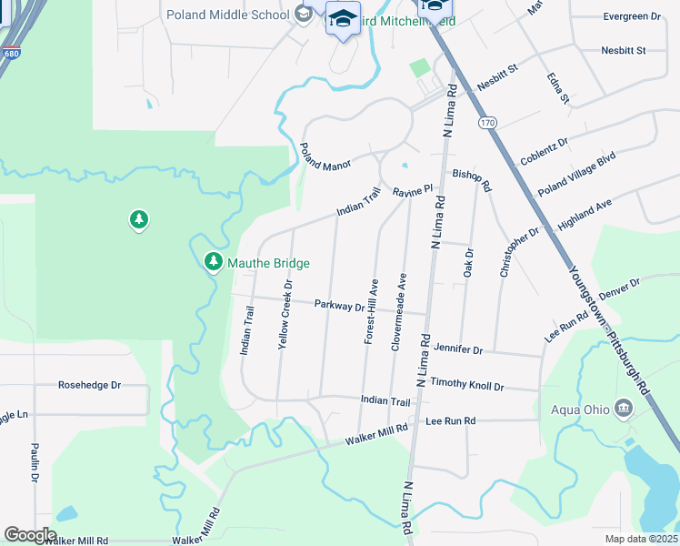 map of restaurants, bars, coffee shops, grocery stores, and more near 7341 Elmland Avenue in Youngstown