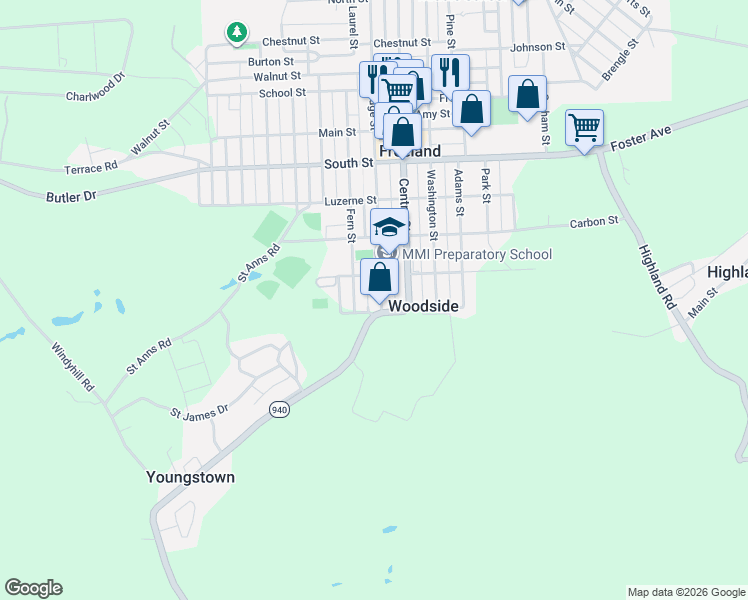 map of restaurants, bars, coffee shops, grocery stores, and more near 901-949 Hazle St in Freeland