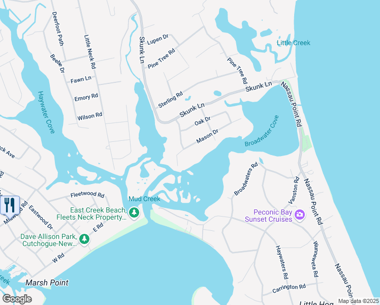 map of restaurants, bars, coffee shops, grocery stores, and more near 680 Mason Drive in Cutchogue