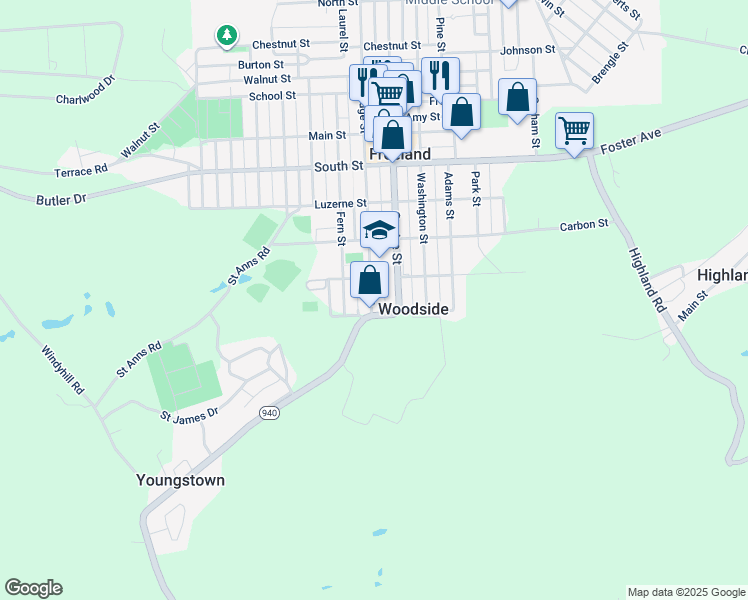 map of restaurants, bars, coffee shops, grocery stores, and more near 117 Ridge Street in Freeland