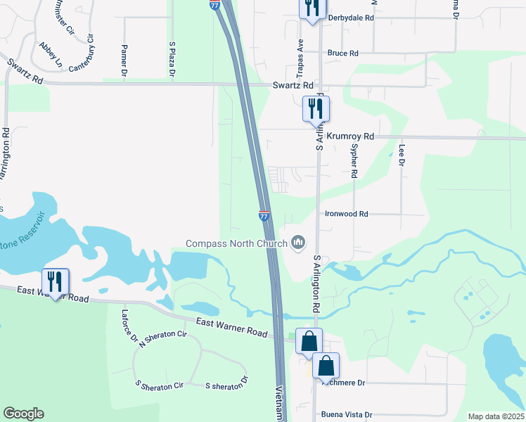 map of restaurants, bars, coffee shops, grocery stores, and more near Vietnam Veterans Memorial Hwy in Akron