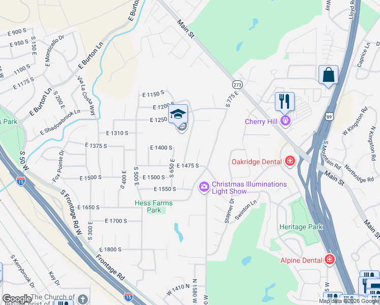 map of restaurants, bars, coffee shops, grocery stores, and more near 707 East 1475 South in Kaysville