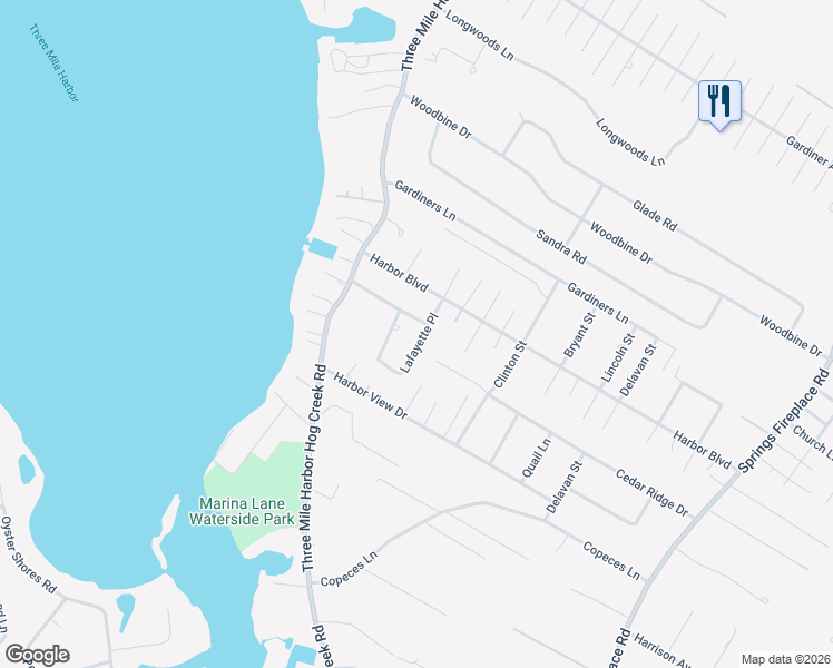 map of restaurants, bars, coffee shops, grocery stores, and more near 18 Lafayette Place in East Hampton