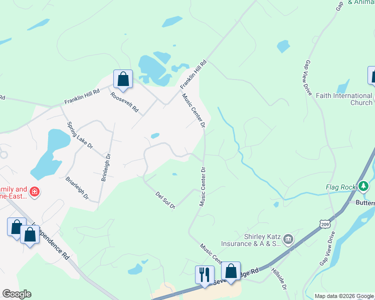 map of restaurants, bars, coffee shops, grocery stores, and more near 201-205 Rhapsody Run in East Stroudsburg