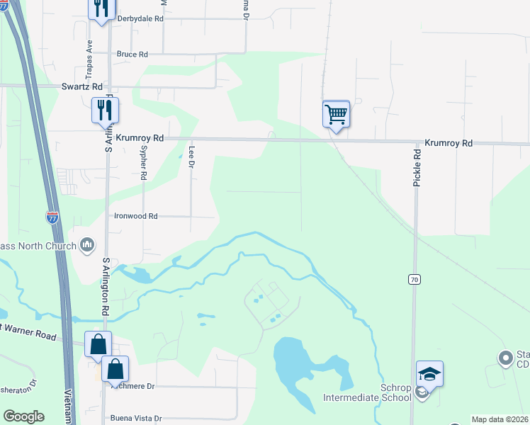 map of restaurants, bars, coffee shops, grocery stores, and more near 1178 Proctor Road in Akron