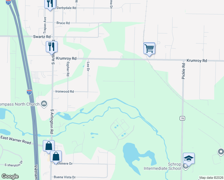 map of restaurants, bars, coffee shops, grocery stores, and more near 1178 Proctor Road in Akron