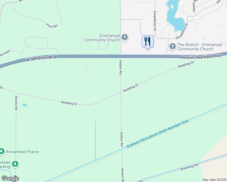 map of restaurants, bars, coffee shops, grocery stores, and more near 12534 Redding Drive in Fort Wayne