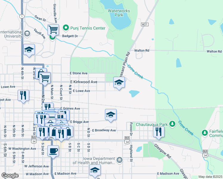 map of restaurants, bars, coffee shops, grocery stores, and more near 706 East Lowe Avenue in Fairfield