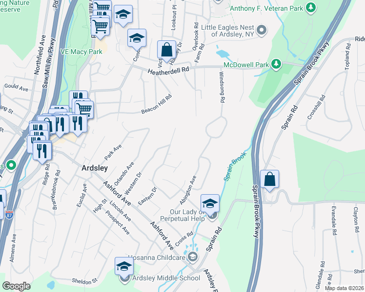 map of restaurants, bars, coffee shops, grocery stores, and more near 4 Summit Avenue in Ardsley