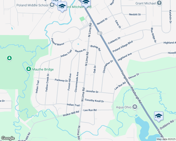 map of restaurants, bars, coffee shops, grocery stores, and more near 7279 North Lima Road in Youngstown