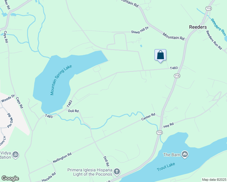 map of restaurants, bars, coffee shops, grocery stores, and more near 7529 Mountain Lane in Stroudsburg