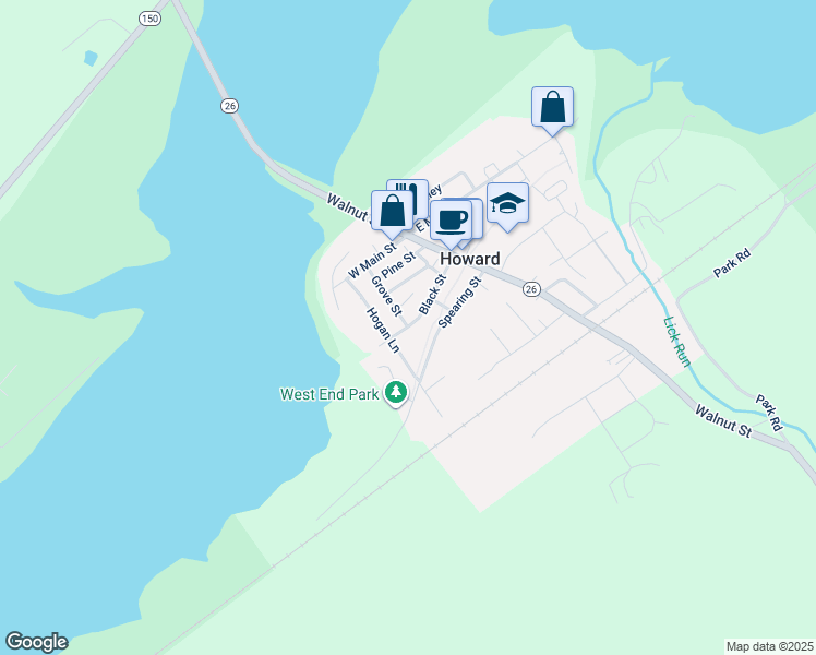 map of restaurants, bars, coffee shops, grocery stores, and more near 822 Grove Street in Howard