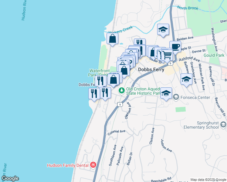 map of restaurants, bars, coffee shops, grocery stores, and more near 10 Main Street in Dobbs Ferry