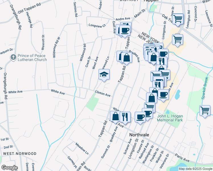 map of restaurants, bars, coffee shops, grocery stores, and more near 405 Briarwood Lane in Northvale
