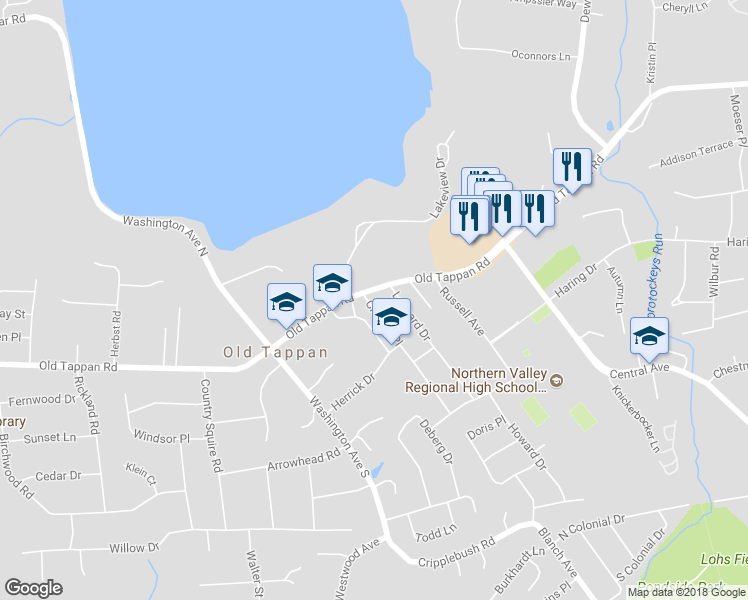 map of restaurants, bars, coffee shops, grocery stores, and more near 5 Charles Place in Old Tappan