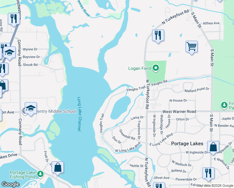map of restaurants, bars, coffee shops, grocery stores, and more near 359 Vaughn Trail in Akron